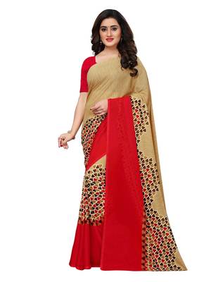 Beige printed georgette saree with blouse 1
