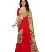 Beige printed georgette saree with blouse