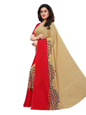 Beige printed georgette saree with blouse 2