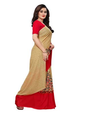 Beige printed georgette saree with blouse 3