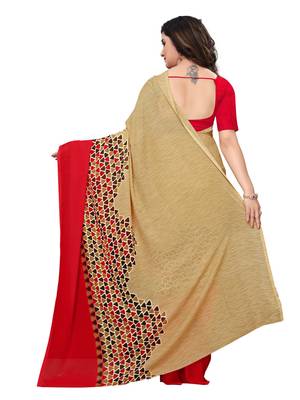 Beige printed georgette saree with blouse 4