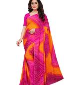 Pink printed georgette saree with blouse