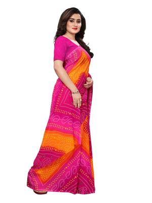 Pink printed georgette saree with blouse 3