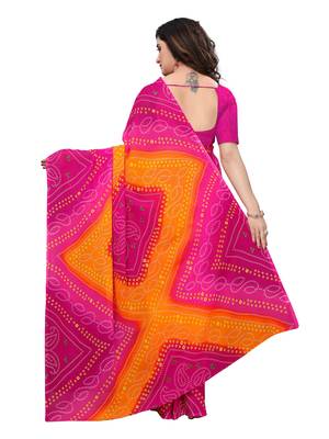 Pink printed georgette saree with blouse 4