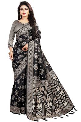 Black woven cotton silk saree with blouse 1
