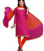  Women Rani embroidered Pure Chanderi salwar Suit with dupatta Dress material