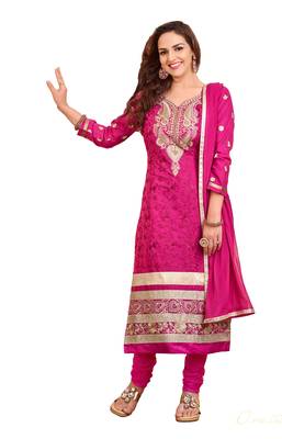 Pink embroidered cotton Salwar Kameez Unstitched Dress Material 1