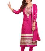 Pink embroidered cotton Salwar Kameez Unstitched Dress Material