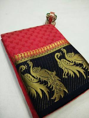 Red woven tussar silk saree with blouse 3