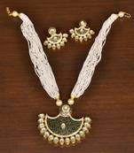 Black Meenakari Worked and Kundan Embellished Pearl Strings Necklace for Women