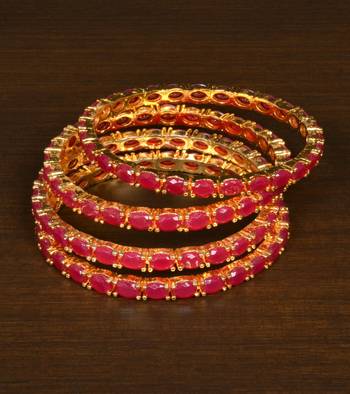 Gold Plated Red Stone Embellished Designer Wedding Bangles for Women 1