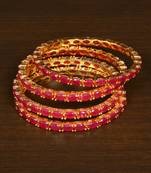Gold Plated Red Stone Embellished Designer Wedding Bangles for Women