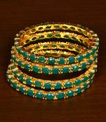 Gold Plated Green Stone Embellished Designer Wedding Bangles for Women