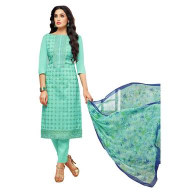 Green Resham Cotton Salwar With Dupatta 1