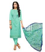 Green Resham Cotton Salwar With Dupatta