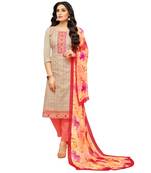 Beige Resham Cotton Salwar With Dupatta