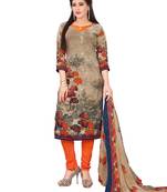 Brown Fancy Cotton Unstitched Salwar With Dupatta