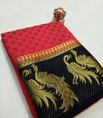 Red woven tussar silk saree with blouse