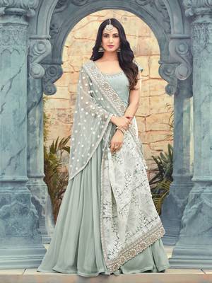 Grey Embroidered Faux Georgette Semi Stitched Salwar With Dupatta 1
