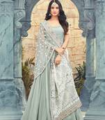Grey Embroidered Faux Georgette Semi Stitched Salwar With Dupatta