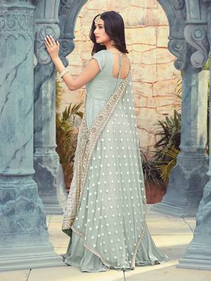 Grey Embroidered Faux Georgette Semi Stitched Salwar With Dupatta 2