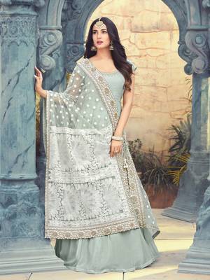 Grey Embroidered Faux Georgette Semi Stitched Salwar With Dupatta 3
