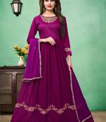 Purple Embroidered Faux Georgette Semi Stitched Anarkali Suit