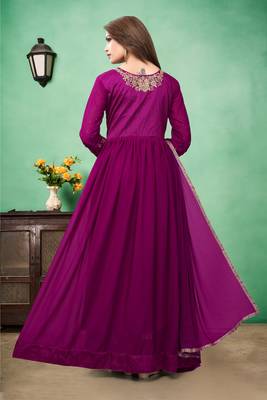 Purple Embroidered Faux Georgette Semi Stitched Anarkali Suit 2