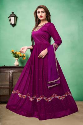 Purple Embroidered Faux Georgette Semi Stitched Anarkali Suit 3