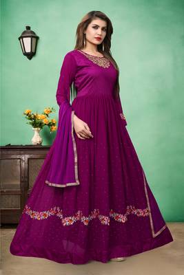 Purple Embroidered Faux Georgette Semi Stitched Anarkali Suit 4