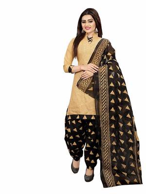 Beige screen print cotton salwar with dupatta 1
