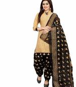 Beige screen print cotton salwar with dupatta