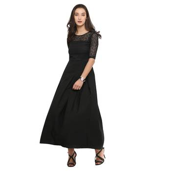 Black Plain Net Stitched Kurti 4