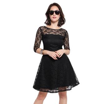 Black Plain Net Stitched Kurti 1