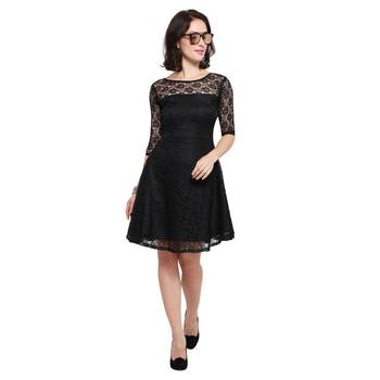 Black Plain Net Stitched Kurti 4
