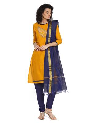 Yellow Fancy Cotton Unstitched Salwar With Dupatta 1