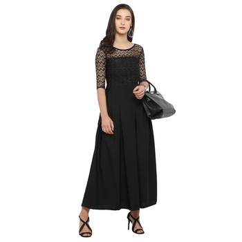 Black Plain Net Stitched Kurti 1