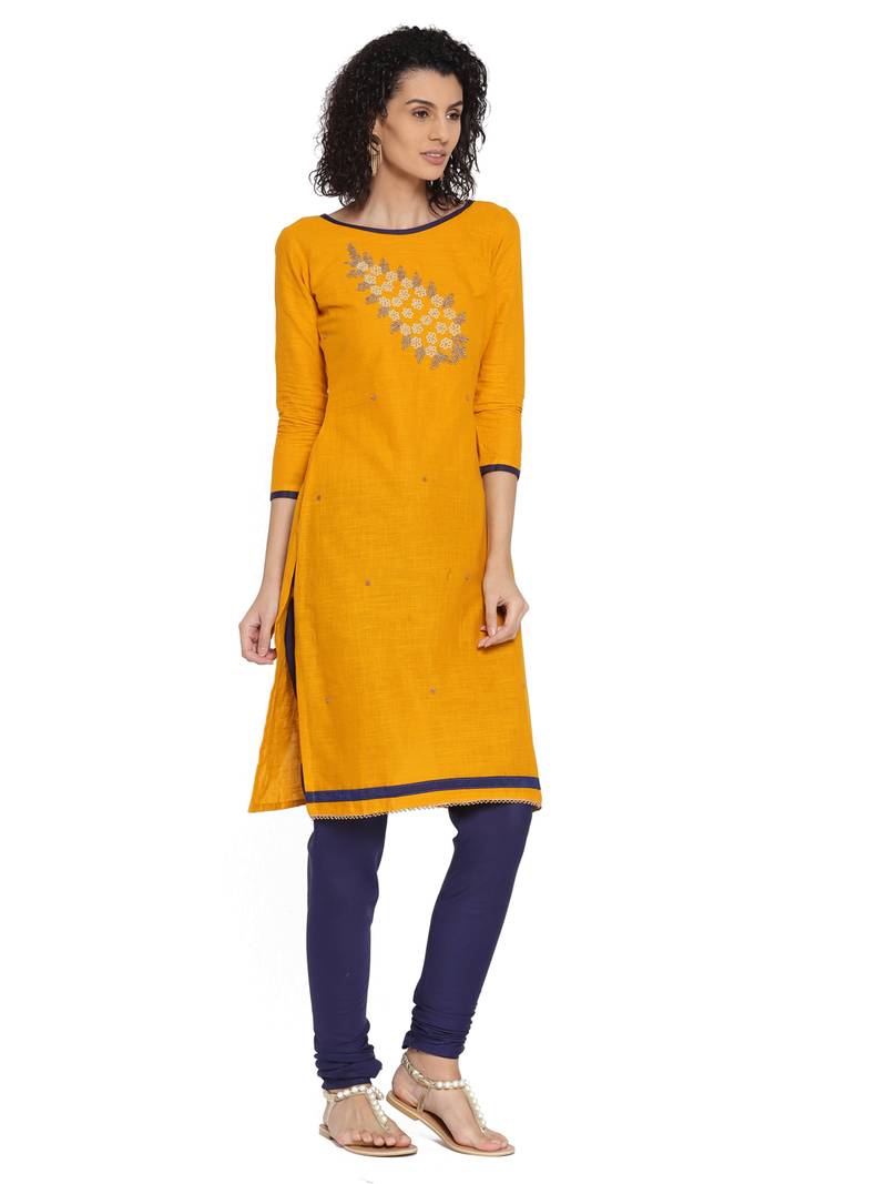 Yellow Fancy Cotton Unstitched Salwar With Dupatta
