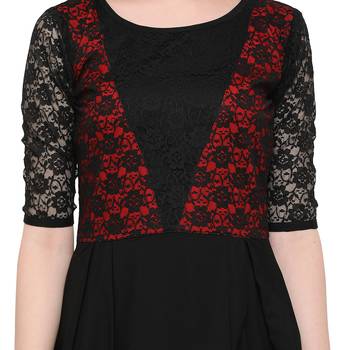 Black Plain Net Stitched Kurti 5