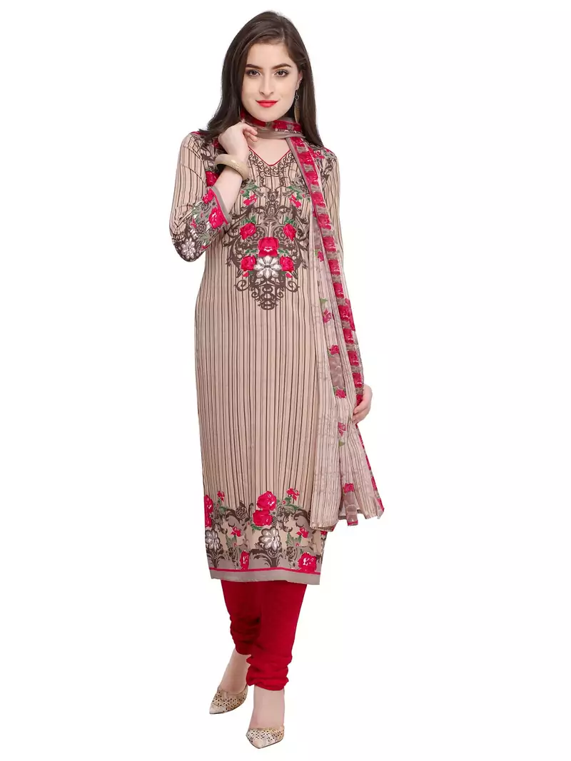 Beige Fancy Cotton Unstitched Kameez With Dupatta