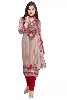 Beige Fancy Cotton Unstitched Kameez With Dupatta