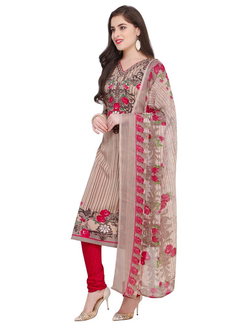 Beige Fancy Cotton Unstitched Kameez With Dupatta