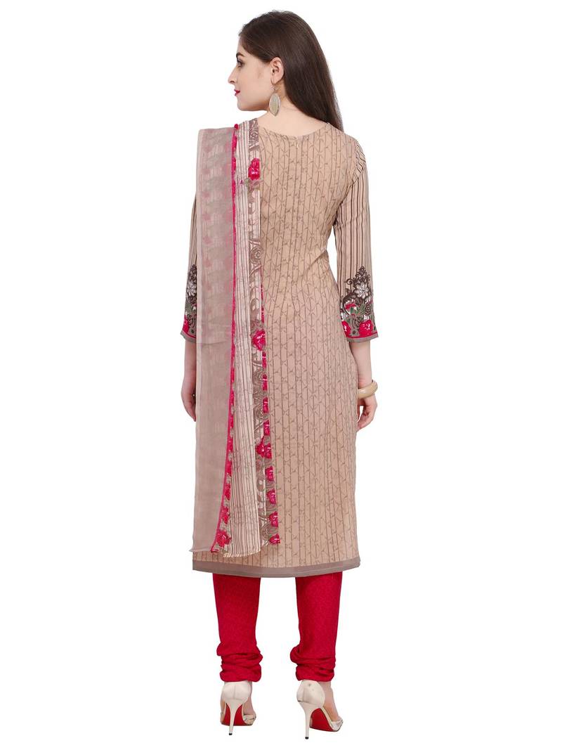 Beige Fancy Cotton Unstitched Kameez With Dupatta