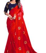Red embroidered art silk saree with blouse