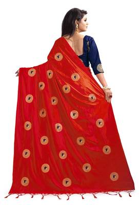 Red embroidered art silk saree with blouse 3