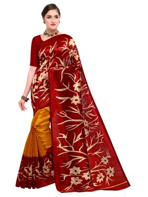 Maroon Printed Silk Blend Saree With Blouse 1