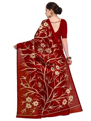 Maroon Printed Silk Blend Saree With Blouse 3