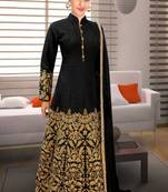 Black Embroidered Silk Semi Stitched Anarkali Suits