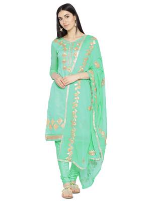 Turquoise Fancy Chanderi Silk Semi Stitched Salwar With Dupatta 1