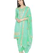 Turquoise Fancy Chanderi Silk Semi Stitched Salwar With Dupatta